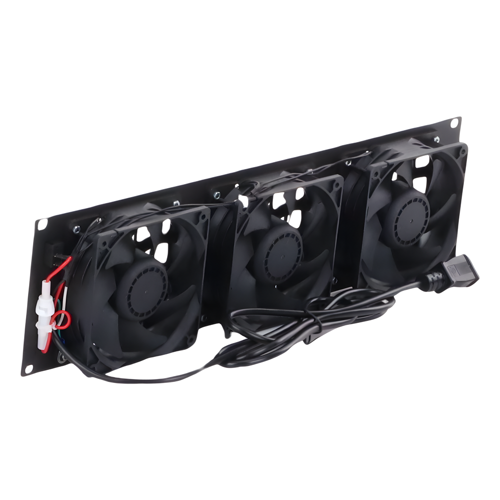 Kit de 3 Ventilador 110 Vca (12 x 12 cm) con Clavija 5-15P. Para instalación en Postes Rack
