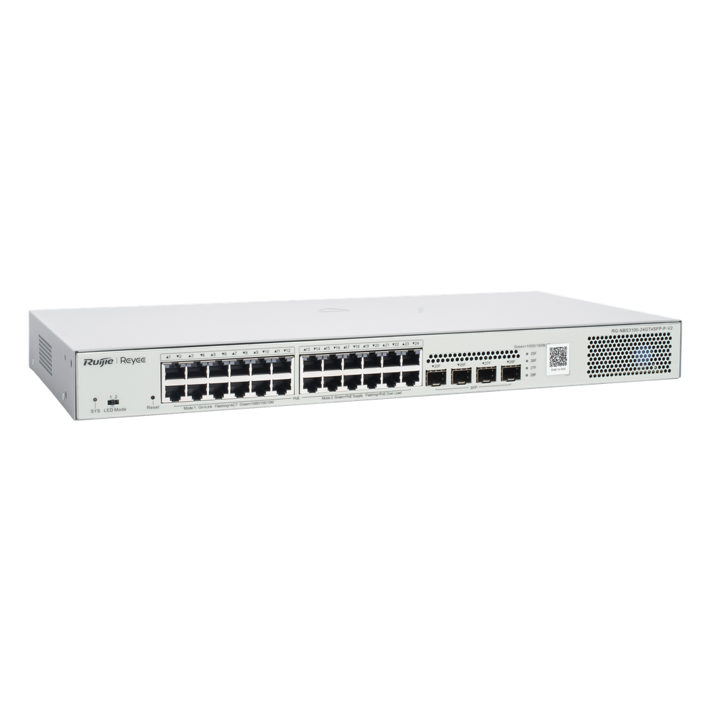 Switch Administrable L2 PoE+ hasta 370W, 24 Puertos Eth 1G, 4 puertos SFP 1G, Administración Remota en la Nube.