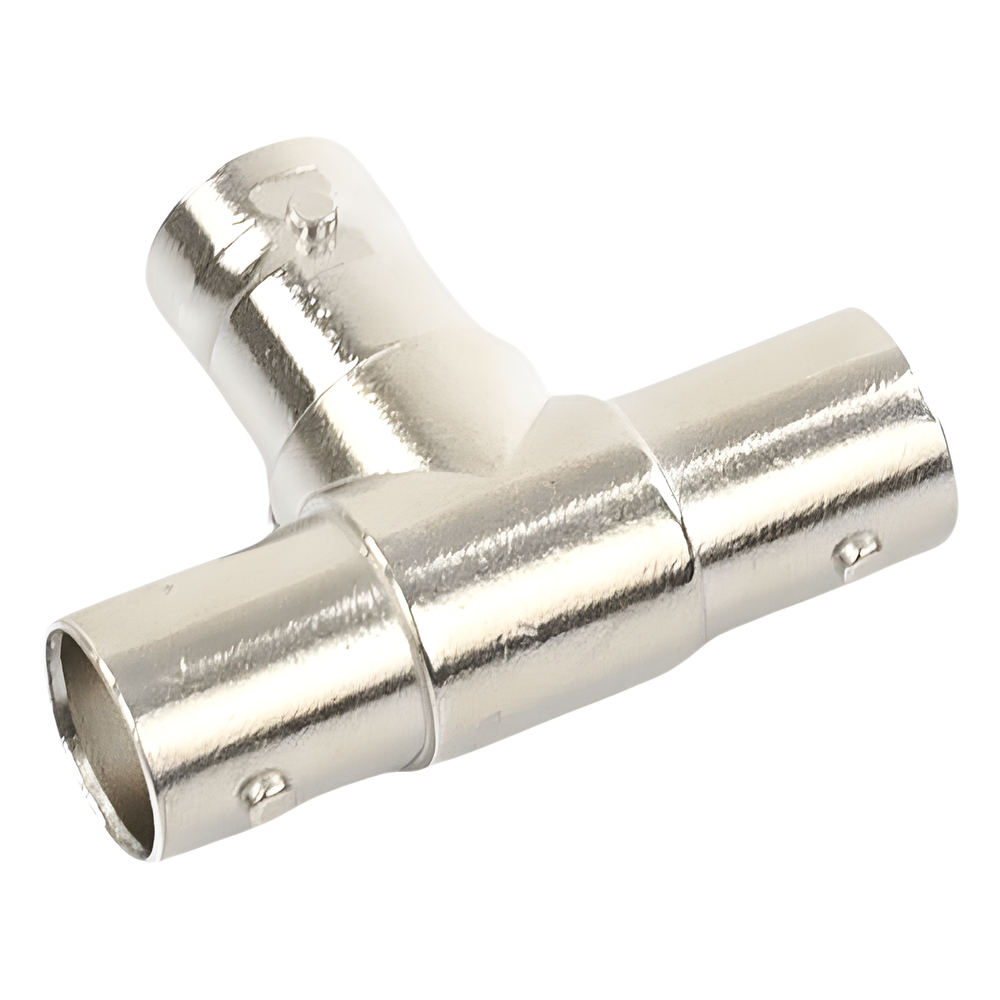 Adaptador en T para 75 Ohm de triple conectores BNC Hembras, Níquel/ Oro/ Teflón.