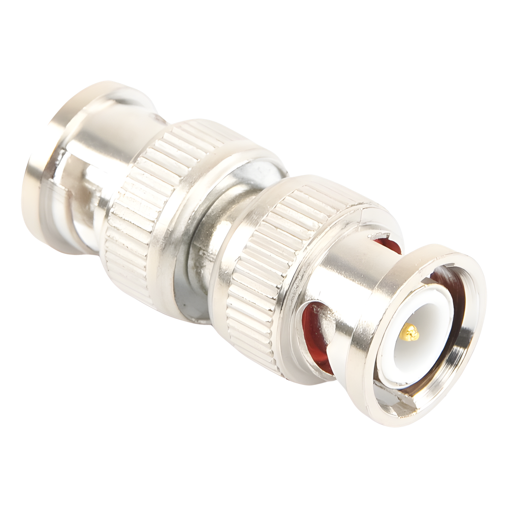 Adaptador tipo barril para 75 Ohm, de conector BNC macho a BNC macho, Níquel/ Oro/ Teflón.