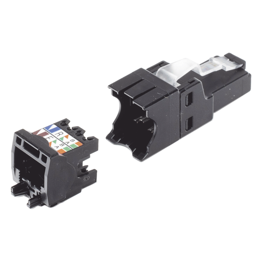 Plug RJ45 UTP, Instalación Recta, Terminación en Campo Certificable, Compatible con Cat5e, Cat6 y Cat6A, Color Negro