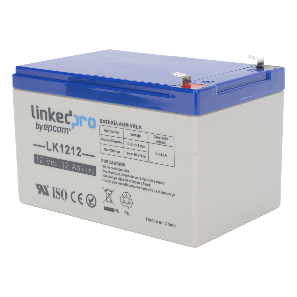 Batería de respaldo 12 V |  12 Ah |  AGM | Especial para Seguridad Electrónica | UPS | Sistemas de Emergencia | Vida útil 5 años | Terminales F1  + Adaptador F2
