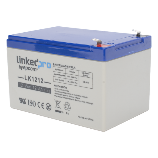 Batería de respaldo 12 V |  12 Ah |  AGM | Especial para Seguridad Electrónica | UPS | Sistemas de Emergencia | Vida útil 5 años | Terminales F1  + Adaptador F2