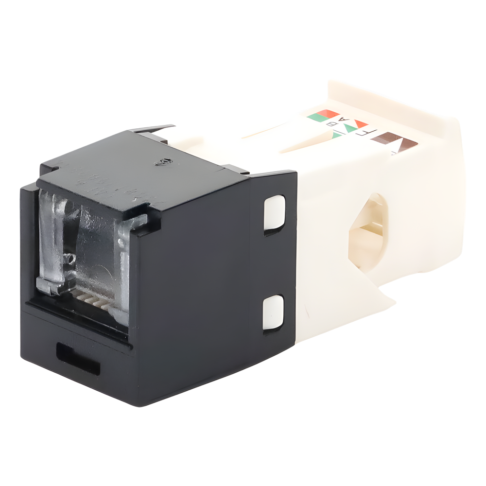 Conector Jack RJ45 Estilo TG con Ventana, Mini-Com, Categoría 6, de 8 Posiciones y 8 Cables, Color Negro