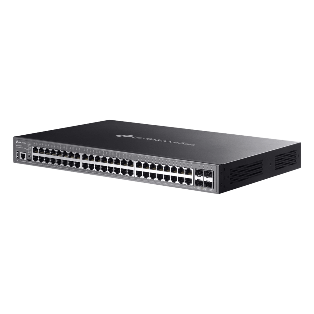 Switch Lite L3 Gestionable Apilable / 48 Puertos Gigabit PoE++ / 4 Slots 10G SFP+ / Presupuesto PoE 770W / Fast PoE y Perpetual PoE / Apilamiento Físico de 4 Unidades / L3: RIP, OSPF, VRRP / Gestión Cloud Omada SDN