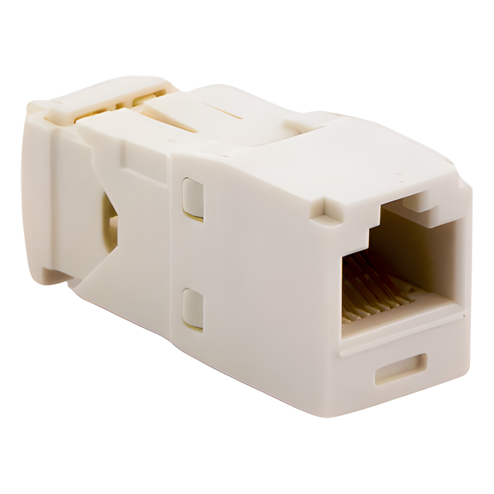 Conector Jack RJ45 Estilo TG, Mini-Com, Categoría 6, de 8 Posiciones y 8 Cables, Color Blanco Mate