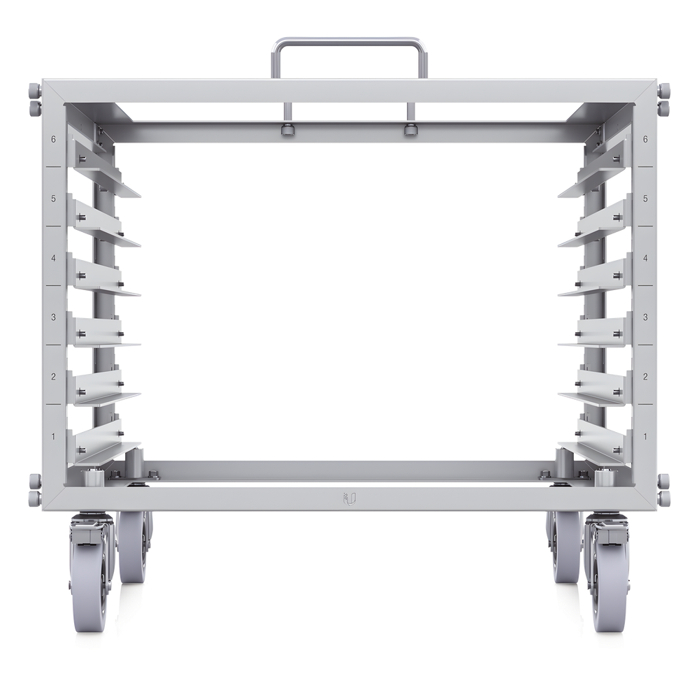 Rack Abierto 6U Compacto y Apilable sin Herramientas para Equipos UniFi, Ensamblaje Toolless, Ruedas con Seguro y Expansión a 12U con Kit de Apilado