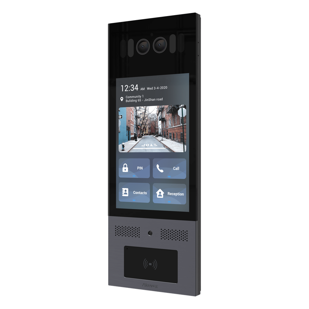 Frente de Calle Antivandálico IK10 / Incluye montaje / Administración 100% en la Nube / Notificación a APP / Llamada Telefónica / ANDROID / SIP / ONVIF /Reconocimiento Facial / QR y PIN para Visitas / IP66 / Bluetooth / NFC