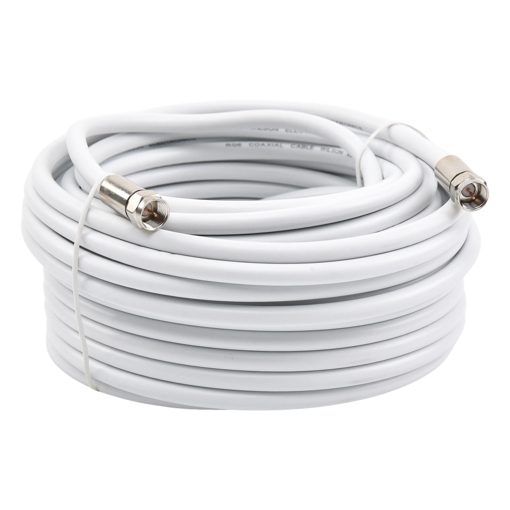 Jumper Coaxial con Cable Tipo RG-6 en Color Blanco de 15.24 Metros (50 Pies) de Longitud y Conectores F Macho en Ambos Extremos. 75 Ohm de Impedancia.