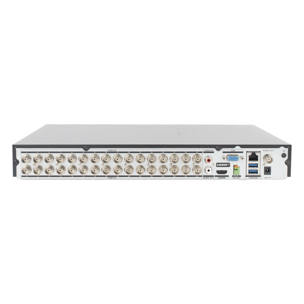 DVR 32 Canales TurboHD + 8 Canales IP / 5 Megapixel Lite - 3K Lite / Acusense (Evita Falsas Alarmas) / Audio Bidireccional / 2 Bahías de Disco Duro / H.265+ / Salida de Video en Full HD