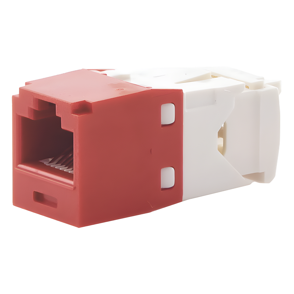 Conector Jack RJ45 Estilo TG, Mini-Com, Categoría 6, de 8 Posiciones y 8 Cables, Color Rojo
