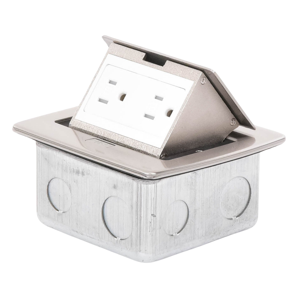 Mini Caja de Piso Rectangular en Acero Inoxidable con 2 Contactos Eléctricos (11000-21201)