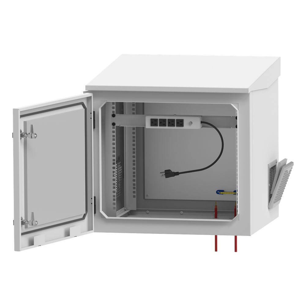 Gabinete de Exterior con Rack de 19" de 9UR con Ventiladores y Termostato, Se envía el Gabinete armado, (Montaje a poste o torre se vende por separado).