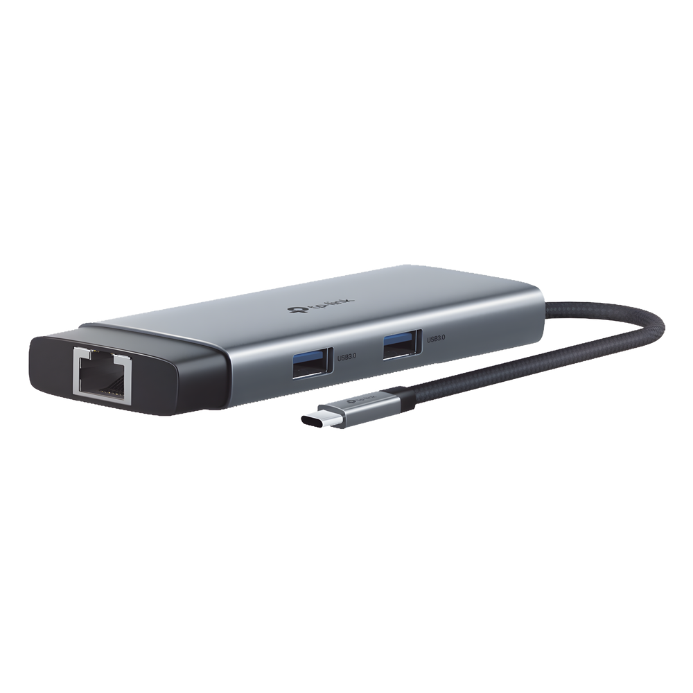 Adaptador HUB 6 en 1, 1 puerto USB-C entrada, 1 puerto HDMI 4K, 1 puerto Ethernet Gigabit, 1 puerto USB-C y 2 puertos USB-A