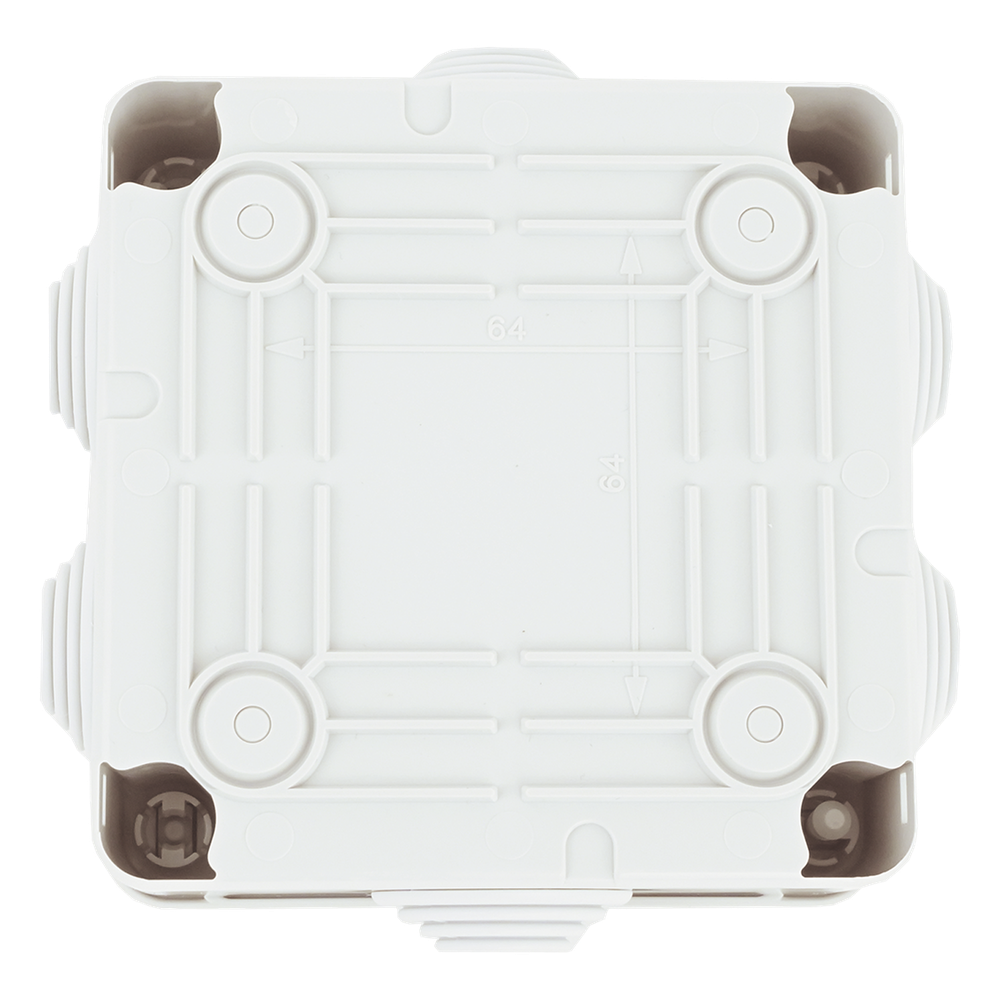 Caja Estanca de PVC Para Derivación y Conexión, 6 Entradas, Tapa con Tornillo de 1/4" de Vuelta, 100x100x50 mm (Área Interna), Uso Exterior IP55, Material que no Propaga el Fuego y Libre de Hálogenos