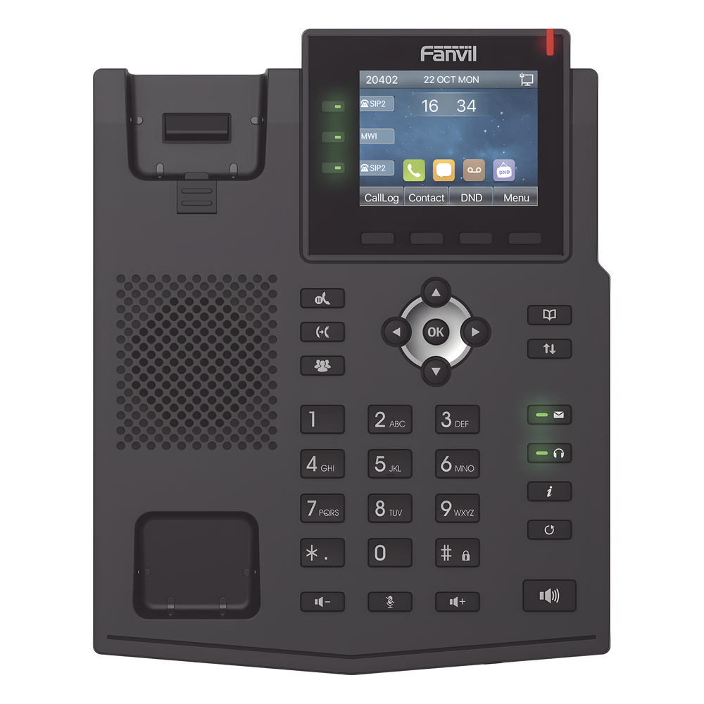 Teléfono IP / 6 Líneas SIP / Pantalla LCD a Color 2.8" / Audio HD G.722 y Opus / Conferencia 3 Vías / Puertos Gigabit / PoE 802.3af / OpenVPN / IPv6