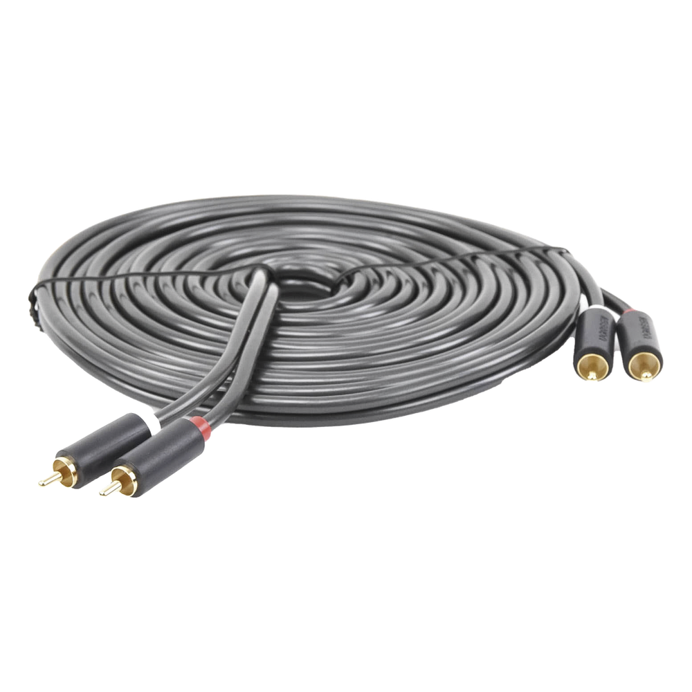 Cable de Audio 2 RCA Macho a 2 RCA Macho / 5 Metros (16.40 Pies) / Color Negro / Alta Calidad / Anillos de Goma para Asegurar un Agarre Firme al Instalar o Quitar el Cable