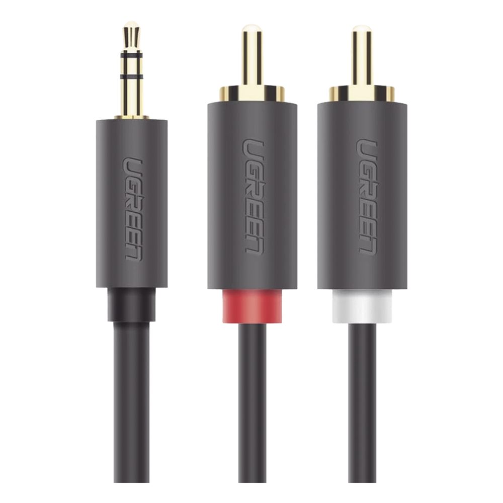 Cable Adaptador de 3.5mm Macho a 2 RCA Macho / 3 Metros (9.84 Pies) / Color Gris / Blindaje Múltiple / ABS / Alta Calidad