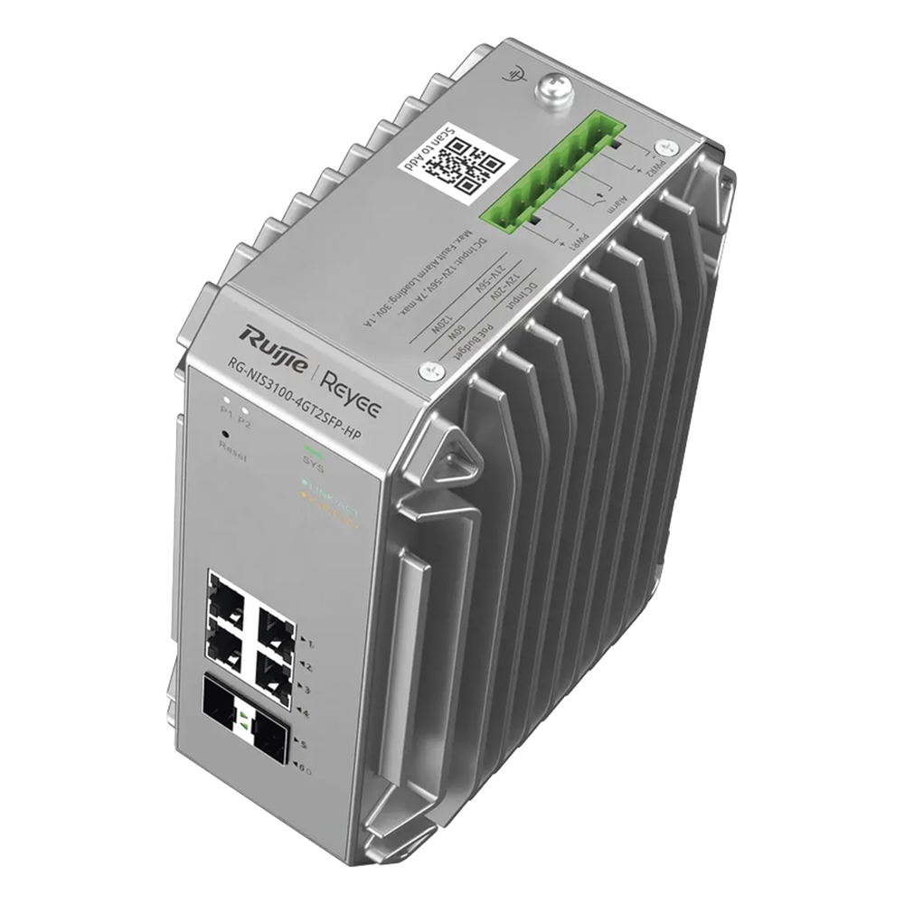 Switch Industrial PoE hasta , Ideal para temperaturas Extremas y protección contra descargas, 4 Puertos Gigabit PoE 802.3 af/at, 2 puertos SFP Administrable Cloud