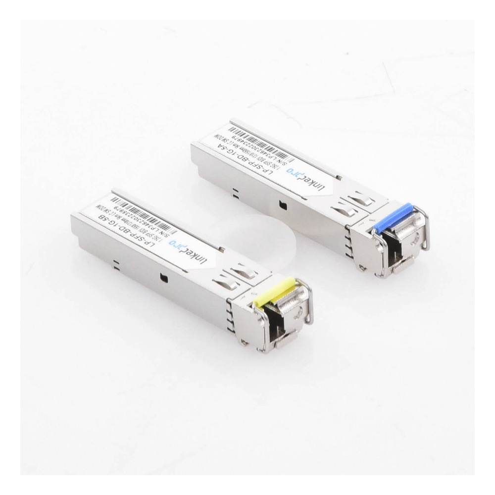 Transceptores Ópticos Bidireccionales SFP (Mini-Gbic) / Monomodo 1310 & 1550 nm / 1.25 Gbps / 1000BASE-BX / Conector LC/UPC Simplex / DDM / Hasta 5 km / 2 Piezas