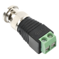 Adaptador de conector BNC macho a 2 terminales-tornillo para cables AWG-26-14, en aplicaciones Video Vigilancia, Níquel/ Oro/  PTFE y PVC.