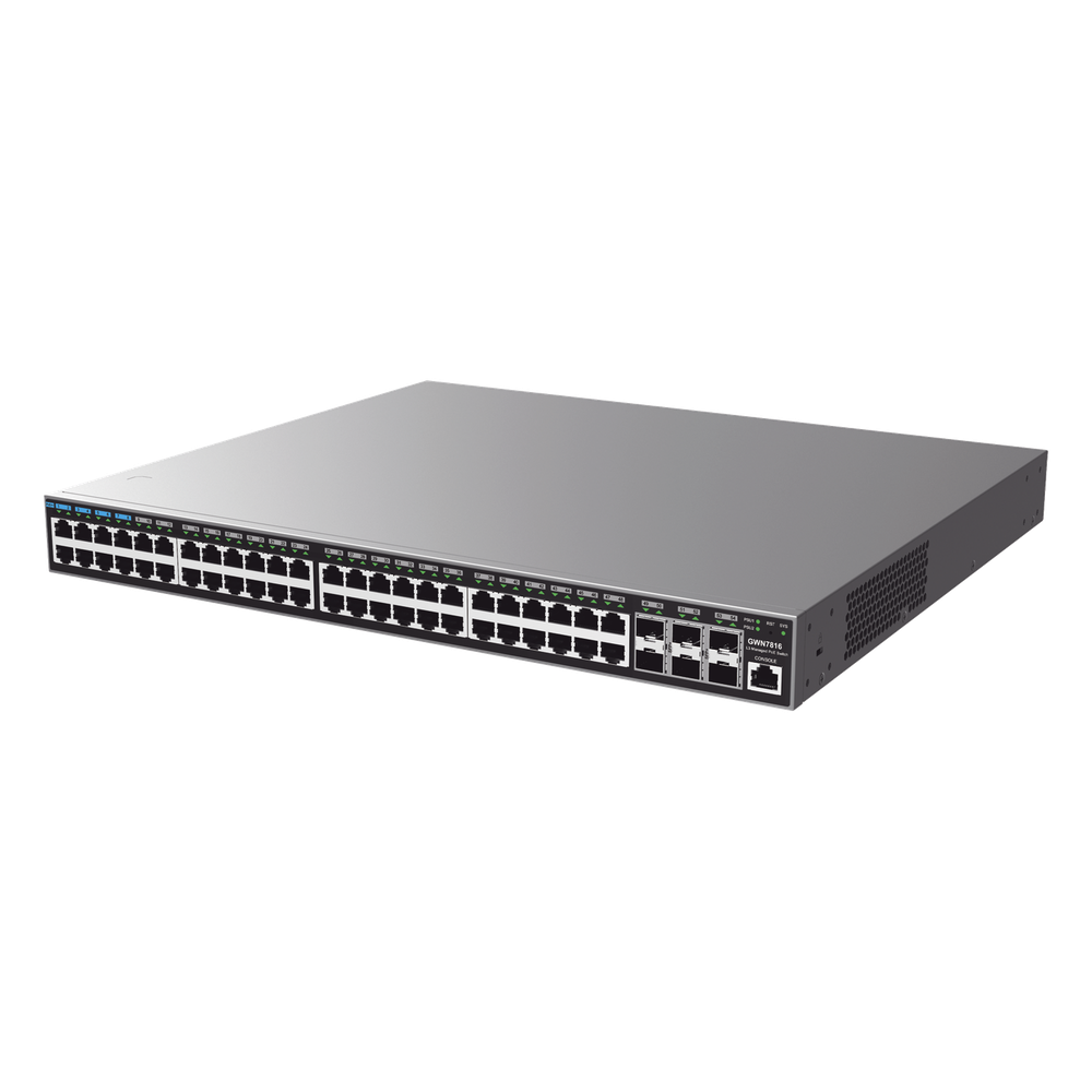 Switch Capa 3 Administrable / 48 puertos 10/100/1000 Mbps + 6 Puertos SFP+ de 10 Gigabits / Compatible con GWN Cloud.