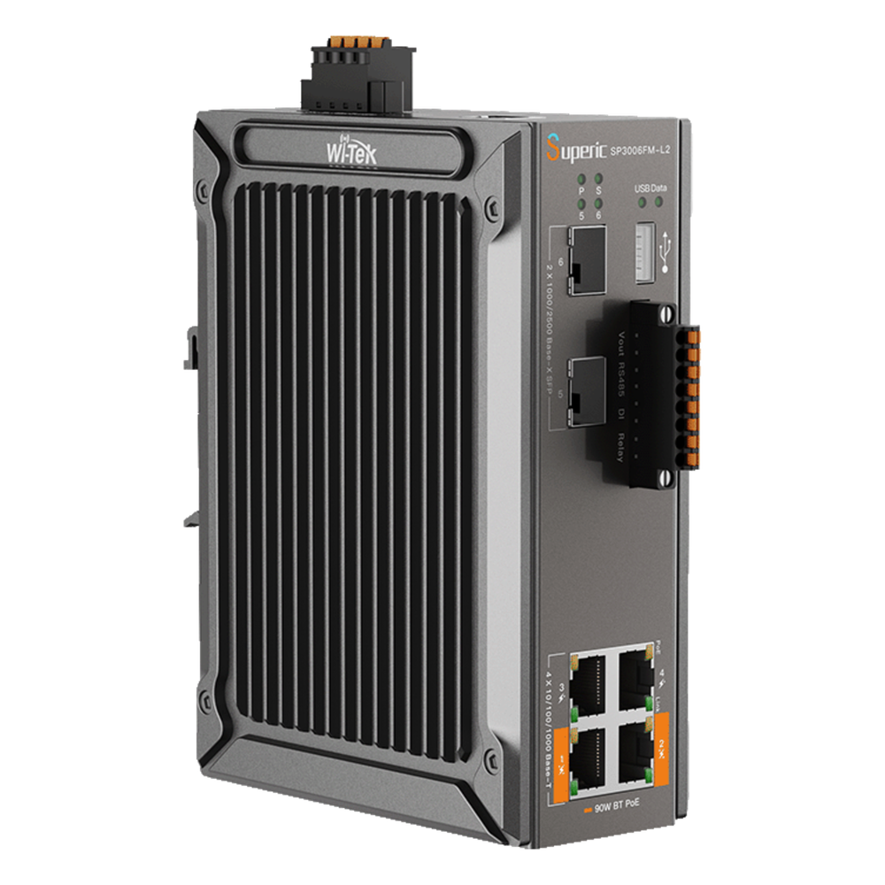 Switch Industrial Administrable / Gigabit con 2 Puertos PoE bt / 2 Puertos PoE af/at / 2 SFP 2.5Gbps / Soporta RS485 / Presupuesto PoE 120W