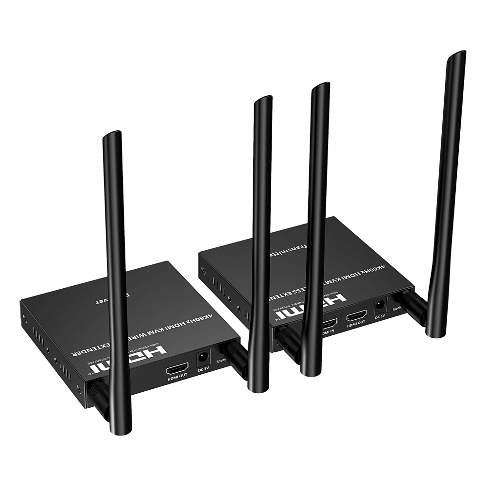 Extensor Inalámbrico HDMI| Con KVM | 4K@60Hz 4096x2160 | Tecnología ipcolor | Banda 5G 5.18-5.24 GHz | Distancia 50 m | Conexión de Hasta 1 a 4