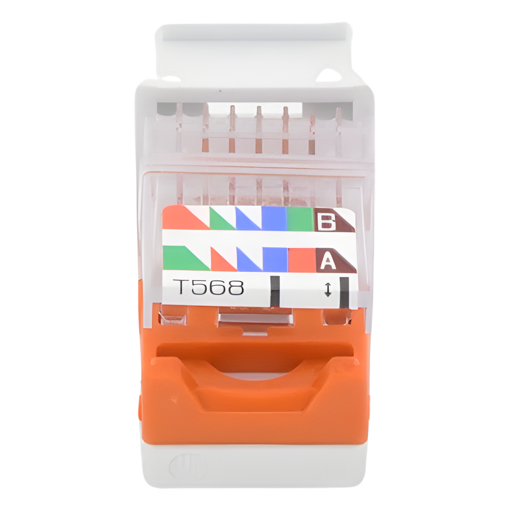 Conector Jack Estilo Leadframe, Tipo Keystone, Categoría 5e, de 8 Posiciones y 8 Cables, Color Blanco