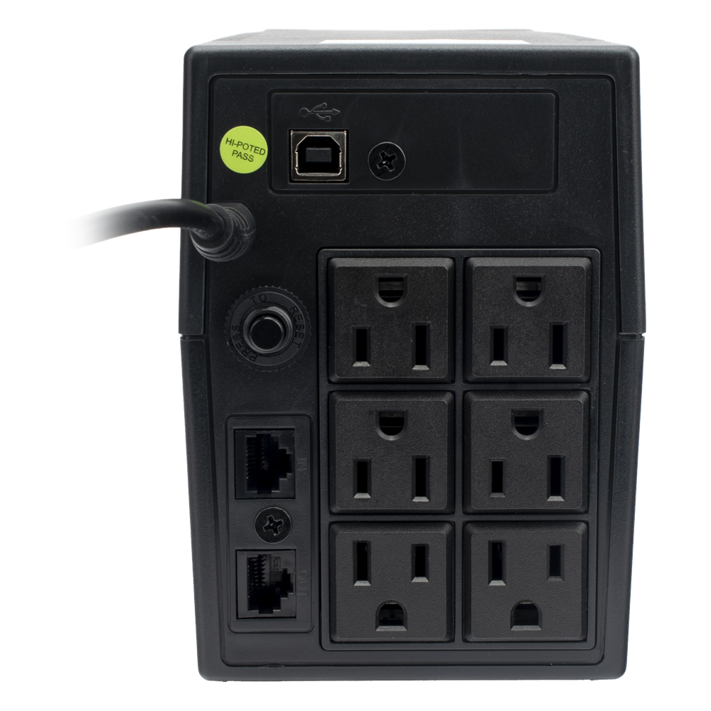 UPS 800VA/480 W Línea Interactiva 120Vca / 6 tomas 5-15R (4 Respaldadas) / Regulación de Voltaje / Protección RJ45