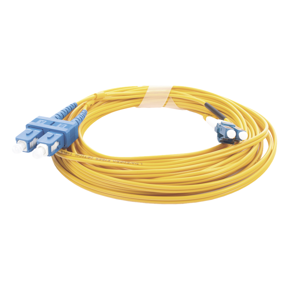 Jumper de Fibra Óptica Monomodo 9/125 LC/UPC-SC/UPC, PVC, 2.0 mm, Dúplex, Amarillo, 5 Metros (16.40 Pies)
