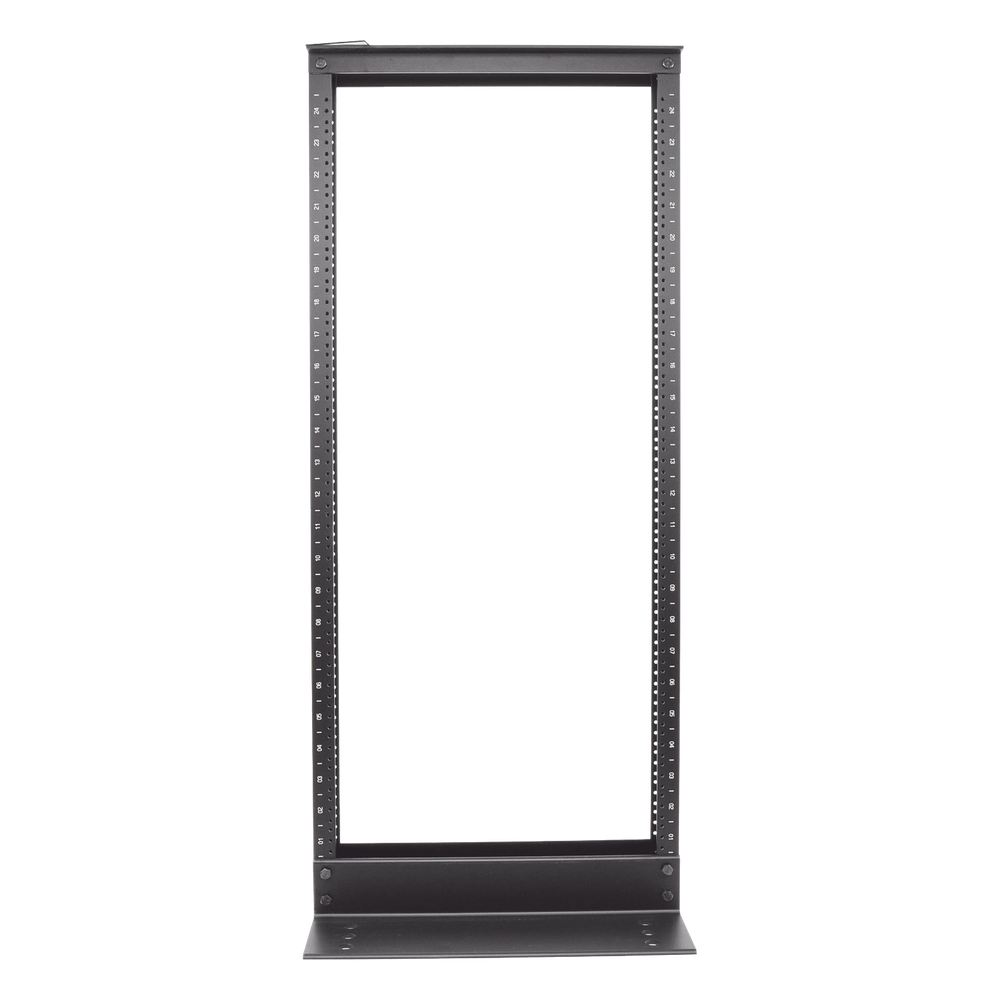 Rack de Dos Postes Estándar de 19 in, Rieles Numerados y Roscados #12-24, Fabricado en Aluminio, 24 Unidades de Rack, Color Negro