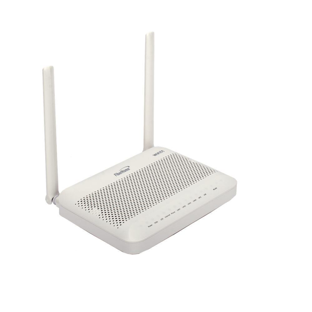 ONU GPON WiFi 6, (2.4/5 GHz), 2 Antenas de 5 dBi, Compatible con OLT de Terceros, 4 puertos Gigabit + 1 POTS + 2 USB, conector SC/UPC