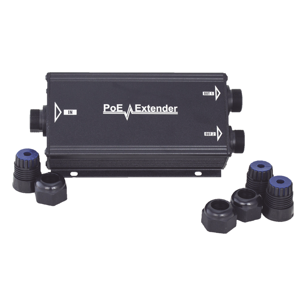 Extensor PoE/ 100 Metros / Intemperie (IP66) / 60 Watts / 1 puerto @ 2 salidas a 30 W  / No requiere fuente de alimentación adicional