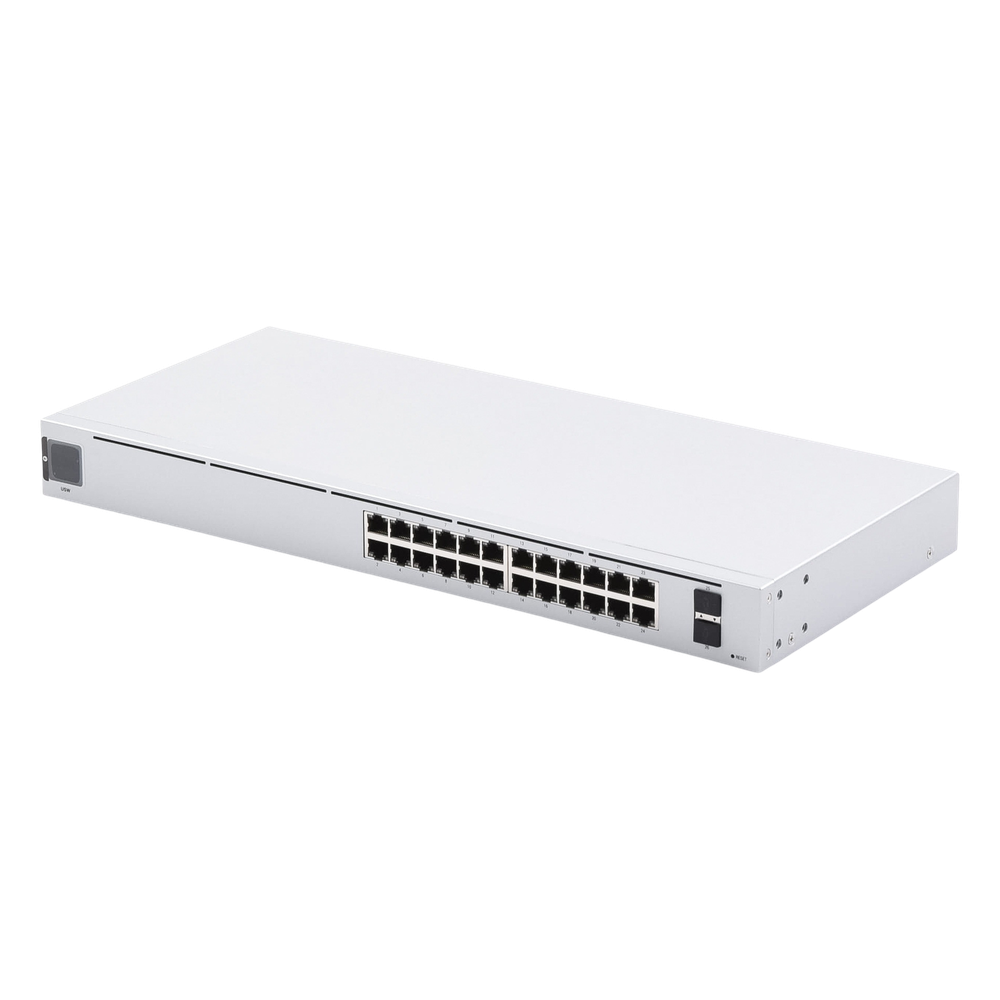 UniFi Switch USW-24, Capa 2 de 24 puertos 10/100/1000 Mbps + 2 puertos 1G SFP, pantalla informativa