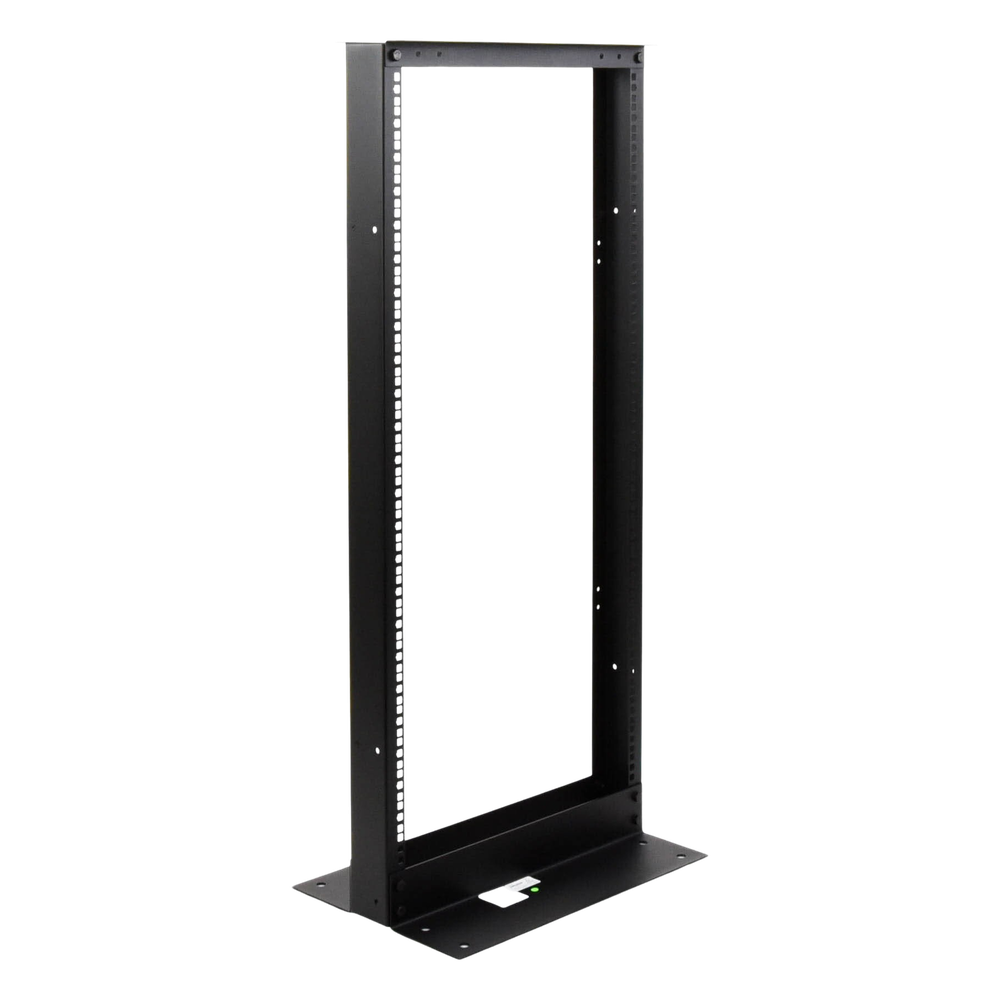 Rack de 2 Postes, Estándar 19", 24 Unidades, Fabricado en Acero, Base "L" para Anclar a Piso.