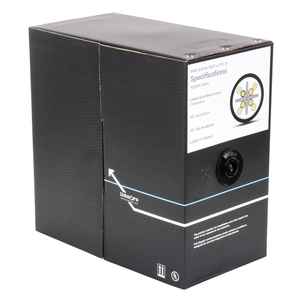 Bobina de Cable 305 Metros (1000 Pies) Cat6, 24 AWG, Climas Extremos, Color Negro, Sin Blindar, para Intemperie