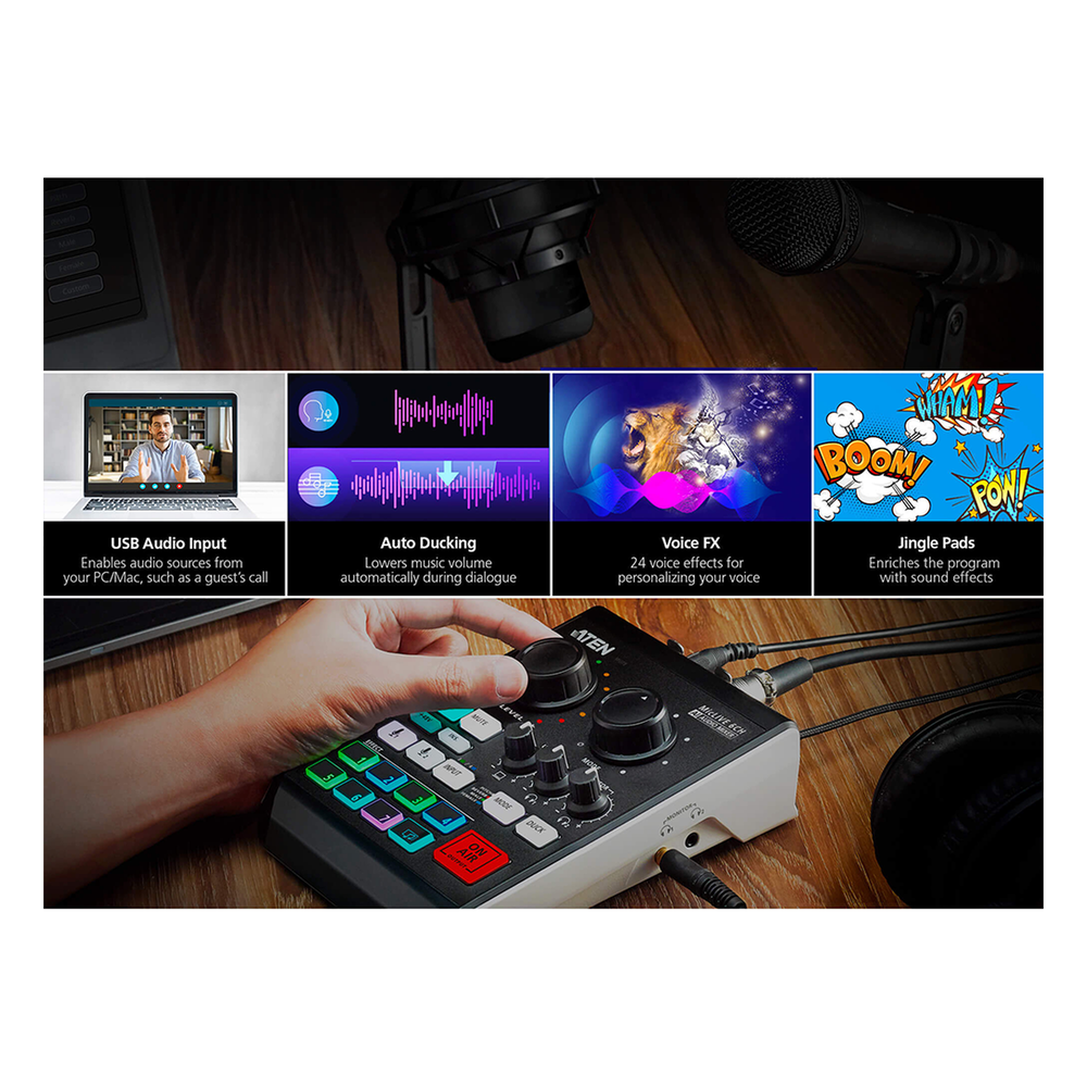 Mezclador de audio para pódcast con IA | MicLIVE™ de 6 canales