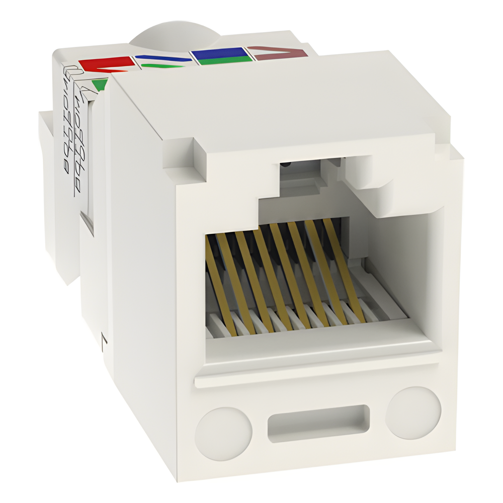 Conector Jack RJ45 Estilo TP, Mini-Com, Categoría 6, de 8 Posiciones y 8 Cables, Color Blanco Mate