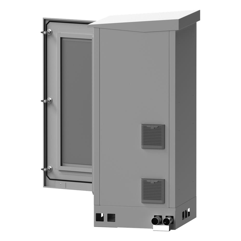 Gabinete de Piso para Exterior con Ventiladores y Termostato con Rack de 19" de 16 U + Espacio para Baterías, Se envía el Gabinete Armado.