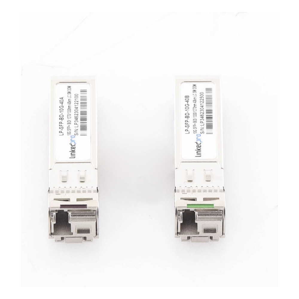 Transceptores Ópticos Bidireccionales SFP+ (Mini-Gbic) / Monomodo 1270 & 1330 nm / 10 Gbps / 1000BASE-BX / Conector LC/UPC Simplex / DDM / Hasta 40 km / 2 Piezas