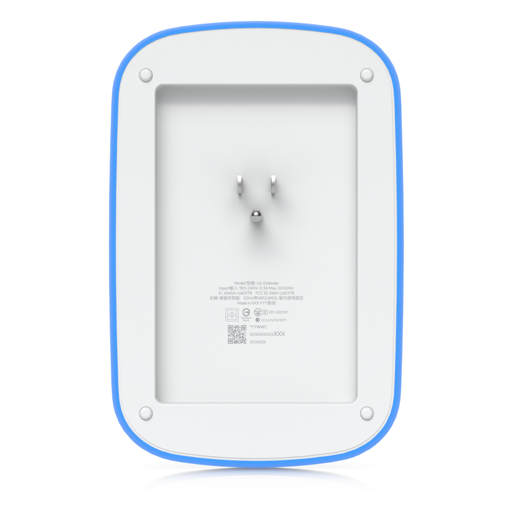 Extensor WiFi 6 UniFi / Hasta 5.3 Gbps Agregados / Doble Banda 2.4 y 5 GHz / MIMO 2x2 y 4x4 con Beamforming / Conexión Directa a Contacto Eléctrico / 300+ Clientes Concurrentes / Gestión UniFi Network / Exclusivo para Equipos UniFi