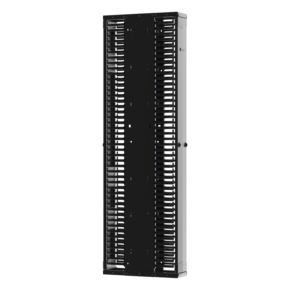 Organizador Vertical PatchRunner™ Mejorado, Doble (Frontal y Posterior), Para Rack Abierto de 45 Unidades, 12in de Ancho, Color Negro