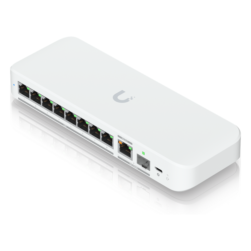 USW Flex 2.5G Switch de 8 Puertos 2.5GbE, con un Puerto de Enlace Ascendente Combinado RJ45/SFP+ de 10 GbE, Incluye Adaptador ca/cc