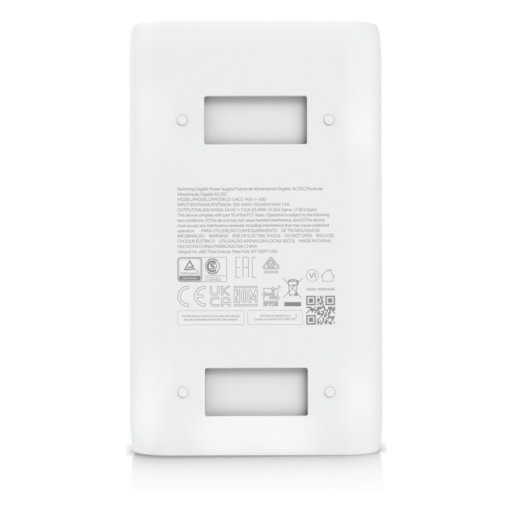Adaptador PoE++ / 54V DC @ 1.12A / hasta 60W / Puertos 10 GbE / Protección de Sobretensiones