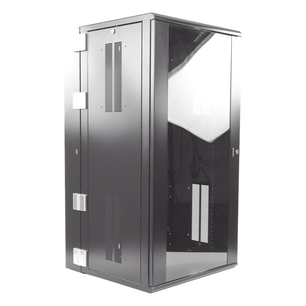 Gabinete PanZone de Montaje en Pared, de 19in, Puerta con Ventana de Seguridad, 26 UR, 635mm de Profundidad, Color Negro