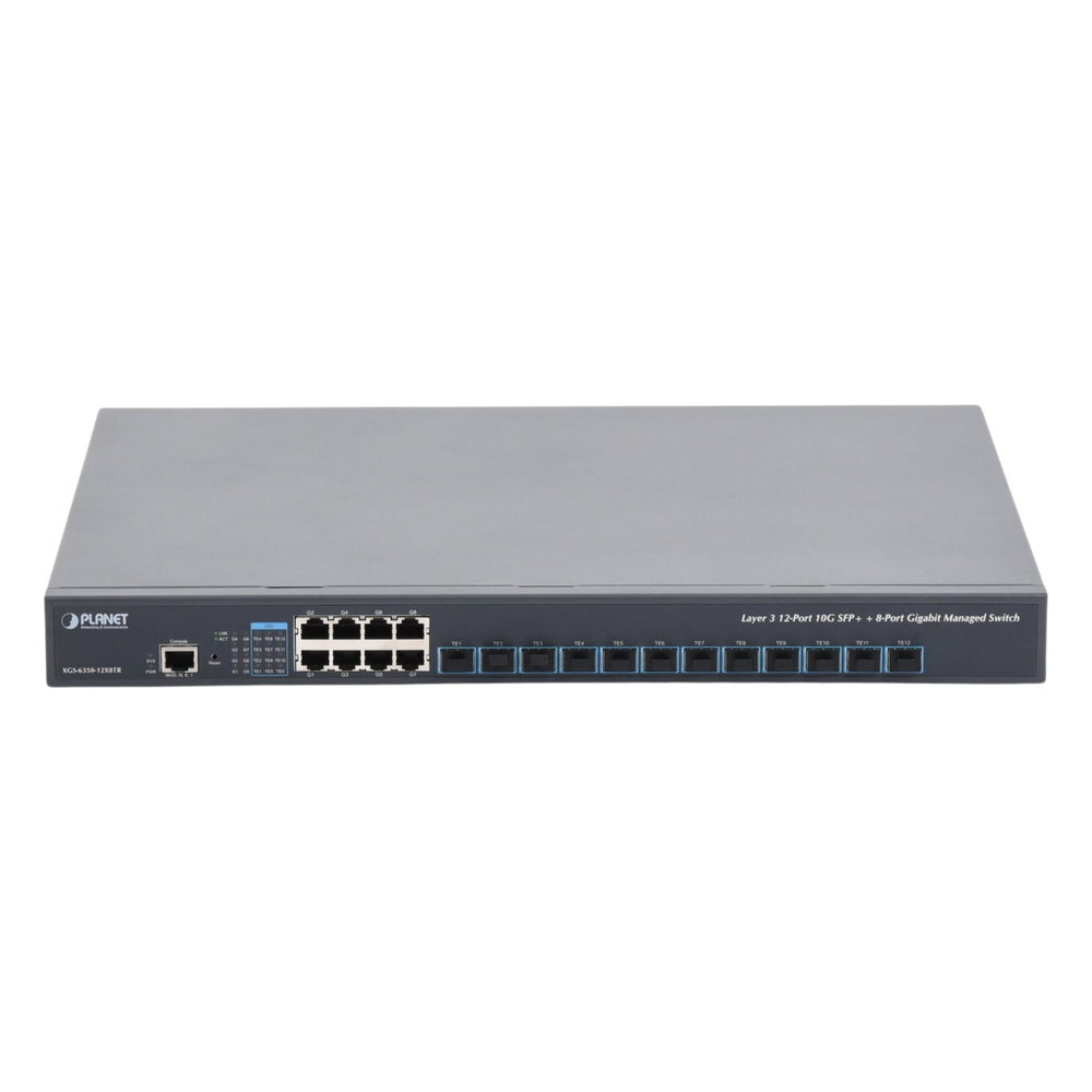 Switch Administrable Capa 3, 12 Puertos SFP de 10G, 8 Puertos 10/100/1000T, Con Alimentación Redundante (2 Fuentes de Alimentación AC).