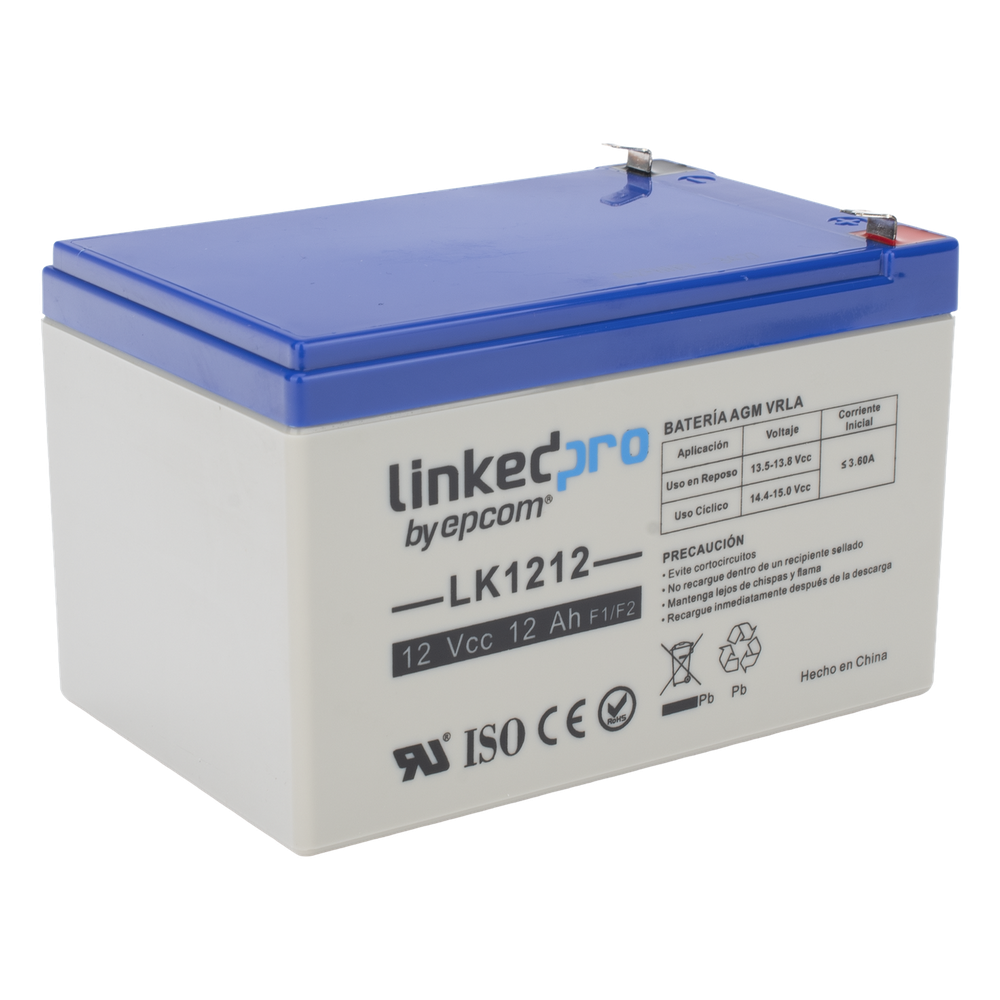 Batería de respaldo 12 V |  12 Ah |  AGM | Especial para Seguridad Electrónica | UPS | Sistemas de Emergencia | Vida útil 5 años | Terminales F1  + Adaptador F2