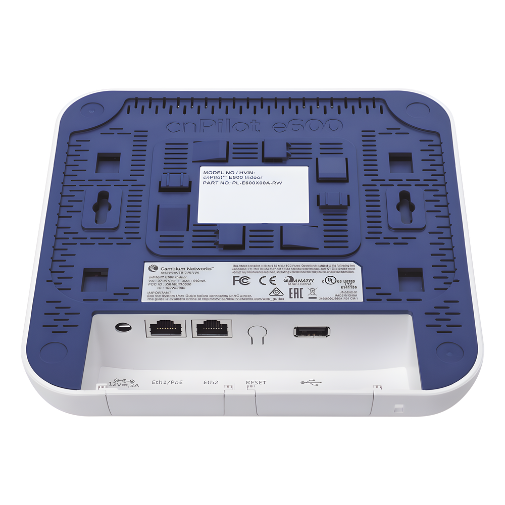 2.13 Gbps / Access Point cnPilote e600 Indoor / Alta cobertura y estable en ambiente saturados usuarios / Doble banda/ MU-MIMO 4X4 / Antena Omnidireccional / 512 Usuarios