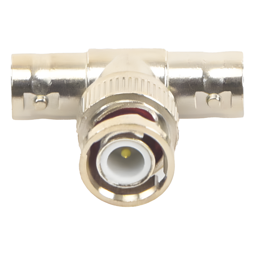 Adaptador en T para 75 Ohm de Conector BNC Macho a Doble BNC Hembra, Níquel/ Oro/ Teflón.